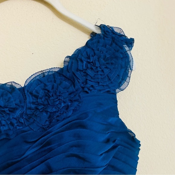 Vintage 90s Cache Evening Dress Size 2 Blue Chiffon Rugged - Picture 6 of 9